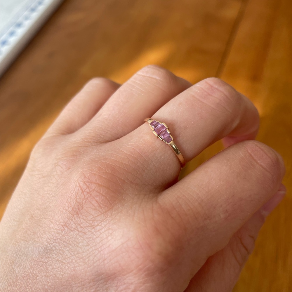 Solid 18k Rose Gold Ring with Pink Stones